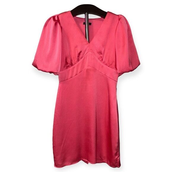 HALOGEN Puff Sleeve Satin Mini Dress in Pink Size Small - Picture 3 of 15